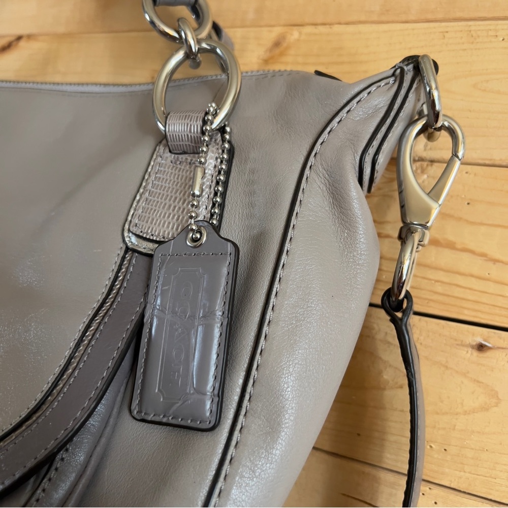 Coach Kristin Spectator Gray Taupe Leather Croc Trim Zip Satchel Crossbody Bag - Picture 6 of 14
